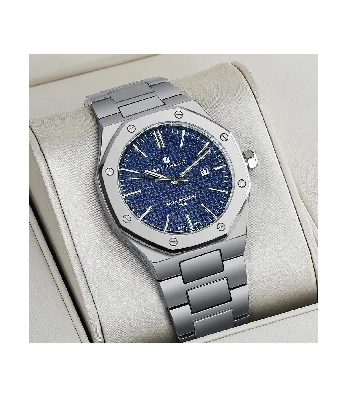 [SO2110-03 Non] SAPPHERO montre pour hommes, bracelet en acier inoxydable, conception résistant