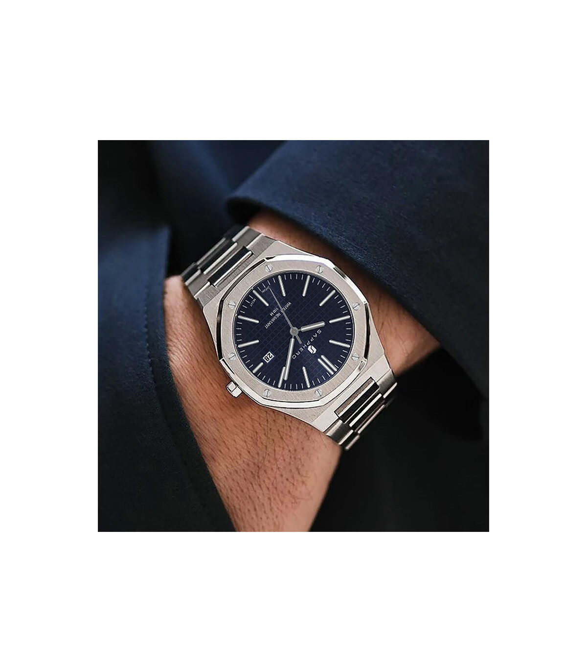 [SO2110-03 Non] SAPPHERO montre pour hommes, bracelet en acier inoxydable, conception résistant