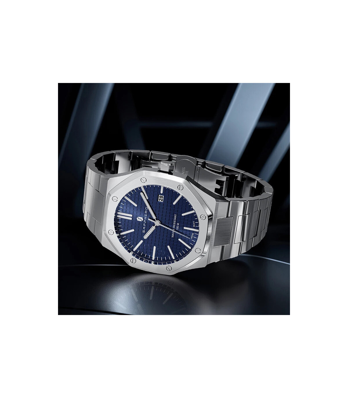 [SO2110-03 Non] SAPPHERO montre pour hommes, bracelet en acier inoxydable, conception résistant