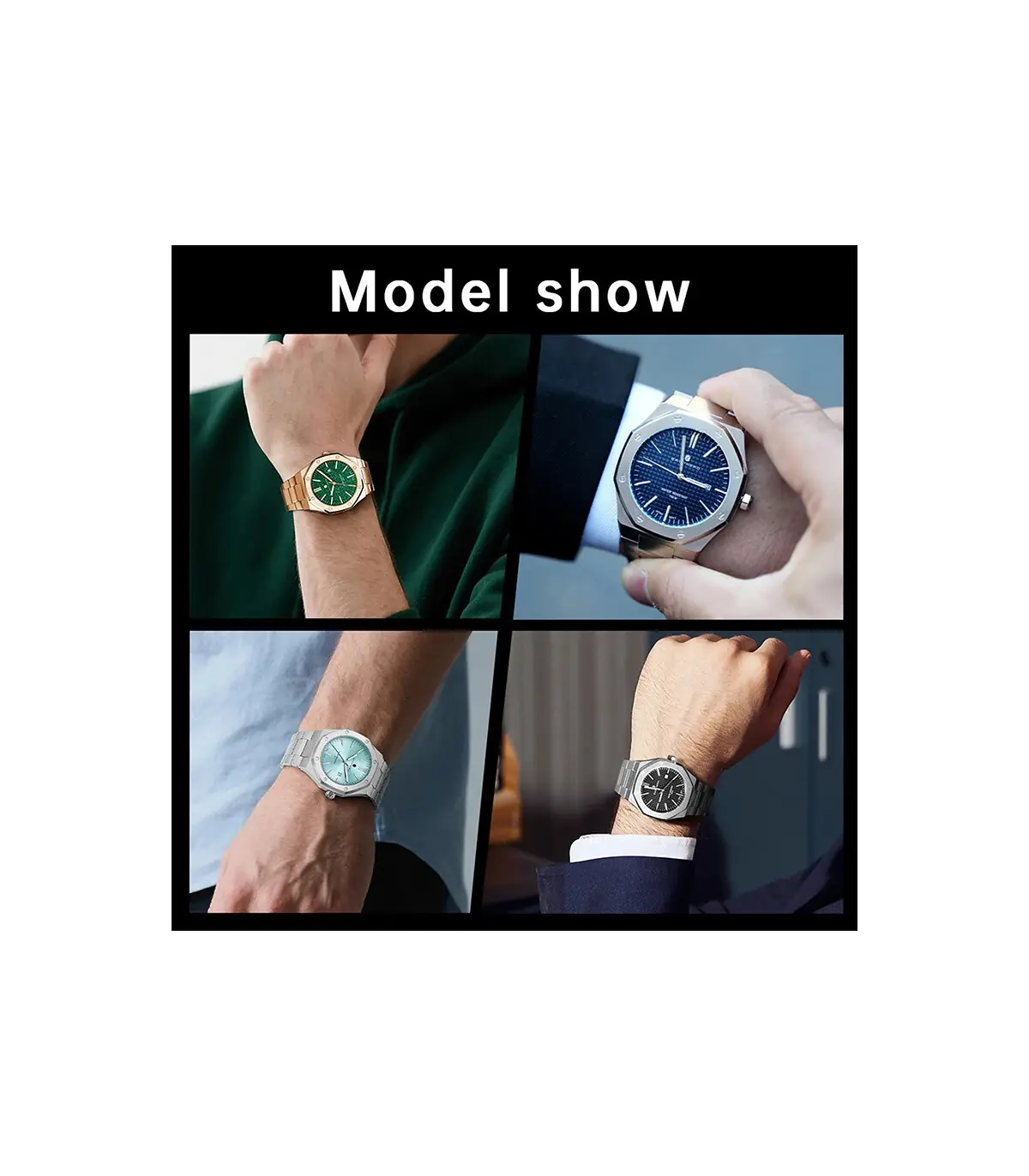 [SO2110-03 Non] SAPPHERO montre pour hommes, bracelet en acier inoxydable, conception résistant