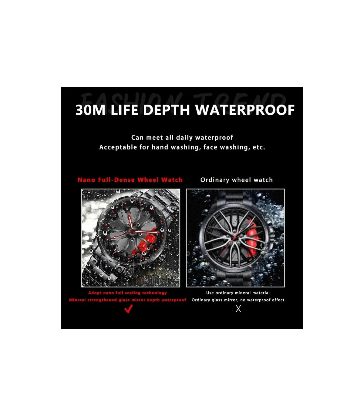 [Black Blue] Montres de roue de voiture en acier inoxydable pour hommes, montre-bracelet à quar