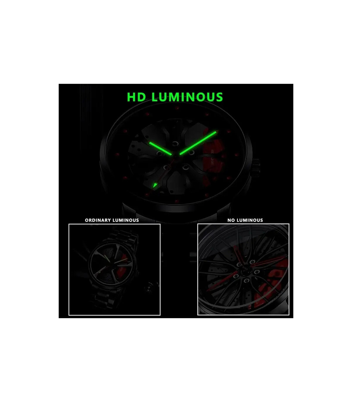 [Silver Red] Montres de roue de voiture en acier inoxydable pour hommes, montre-bracelet à quar