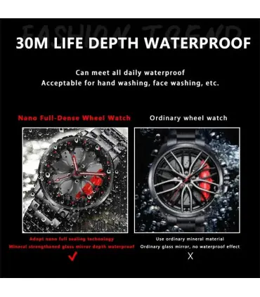 [Silver Red] Montres de roue de voiture en acier inoxydable pour hommes, montre-bracelet à quar