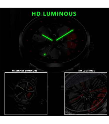 [Black Red] Montres de roue de voiture en acier inoxydable pour hommes, montre-bracelet à quart