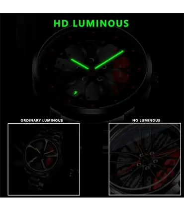 [Black Red] Montres de roue de voiture en acier inoxydable pour hommes, montre-bracelet à quart