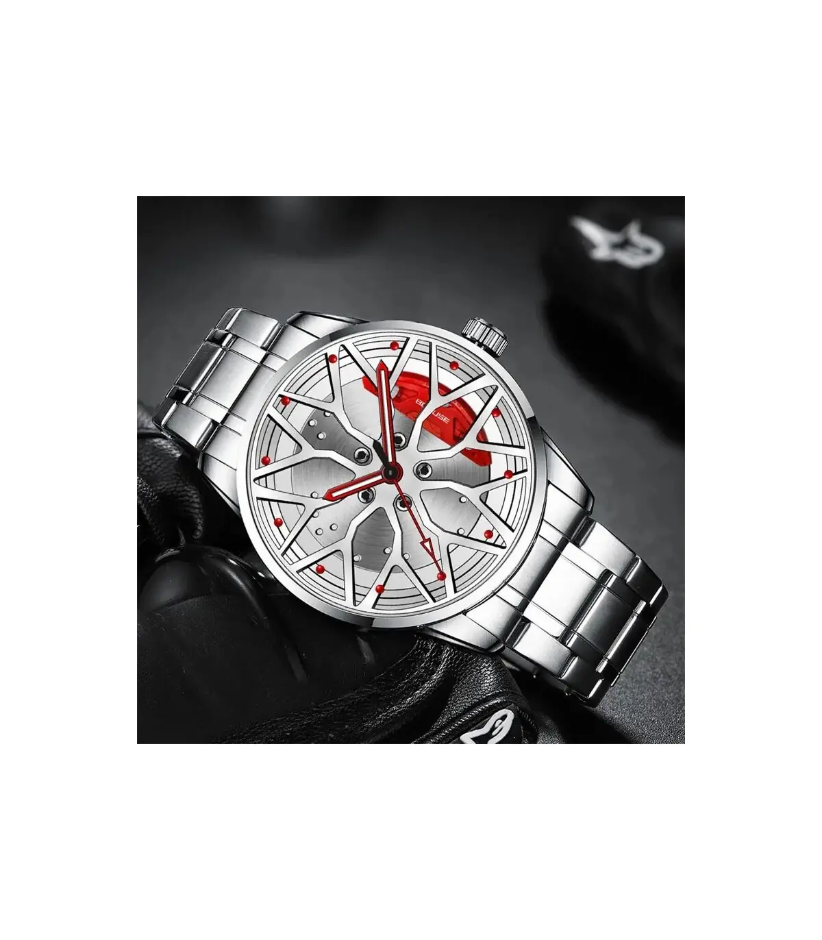 [Black Black] Montres de roue de voiture en acier inoxydable pour hommes, montre-bracelet à qua