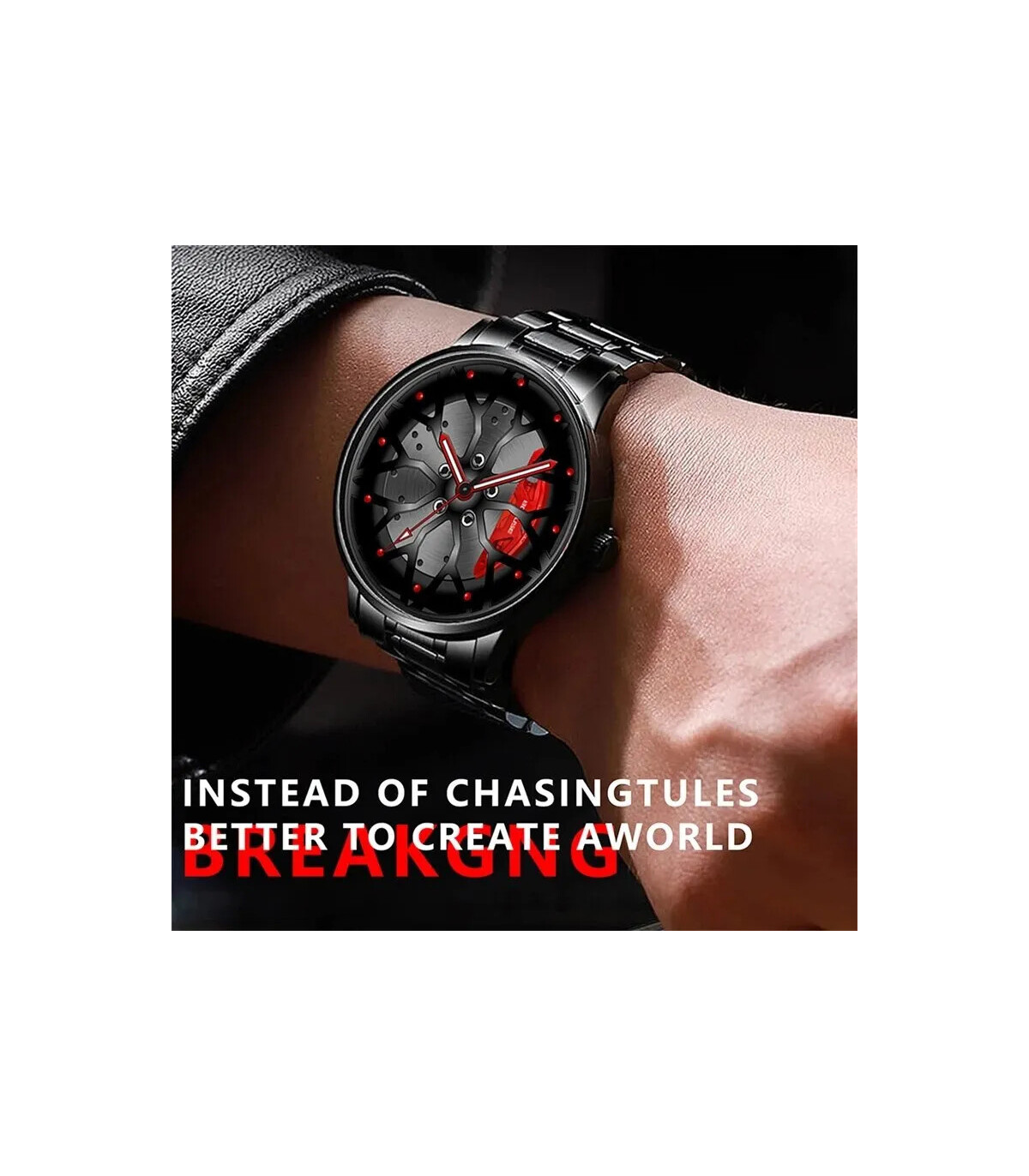 [Black Black] Montres de roue de voiture en acier inoxydable pour hommes, montre-bracelet à qua