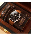 [Nero] Nuovo Orologio da Uomo di Lusso con Bracciale Set di Moda Affari Marrone in Pelle Quarzo Mon