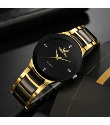 [HS] Montre d\'affaires à quartz en acier pour hommes, cadran noir, offre spéciale