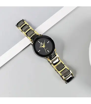 [HS] Montre d\'affaires à quartz en acier pour hommes, cadran noir, offre spéciale