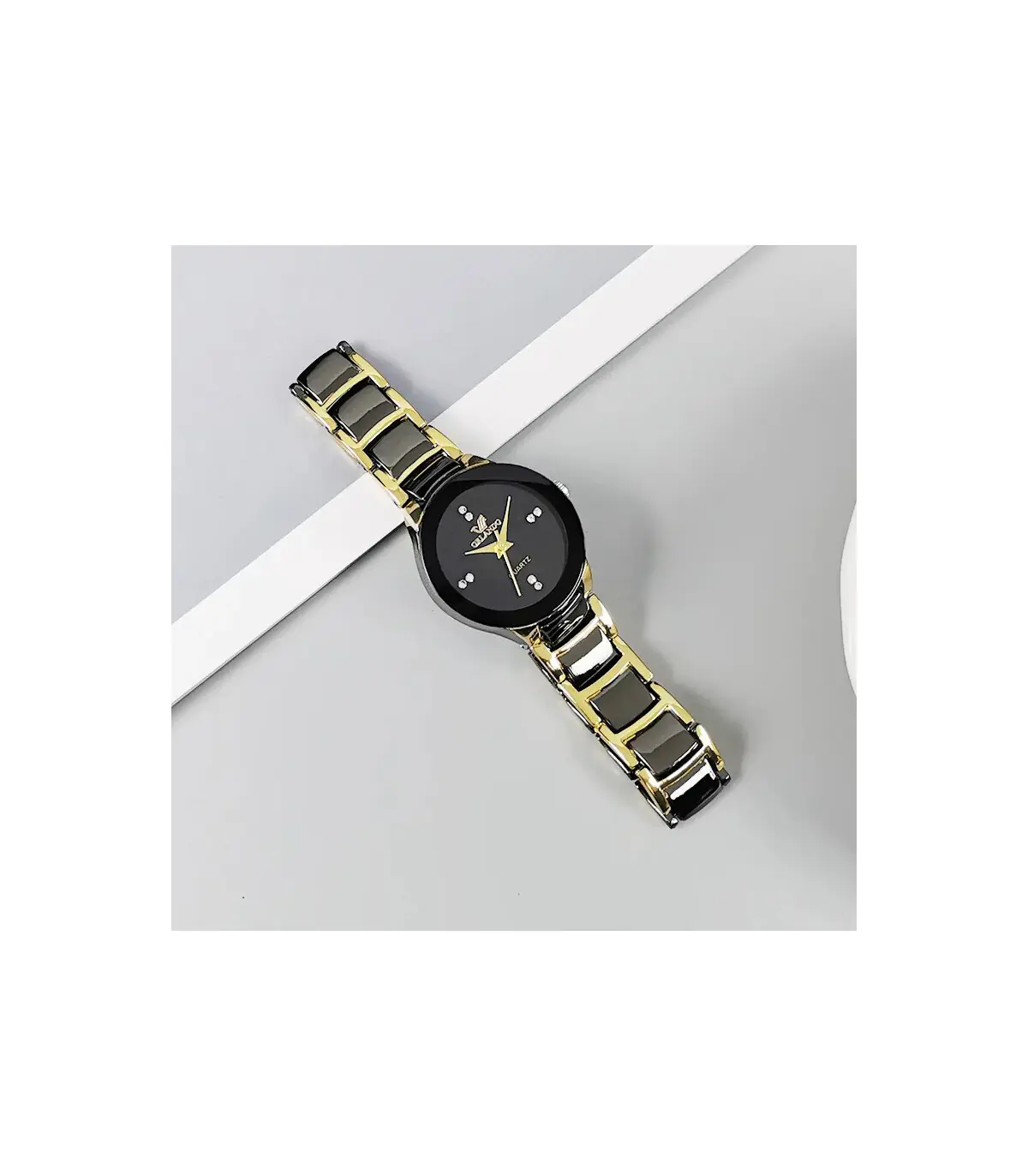 [HS] Montre d\'affaires à quartz en acier pour hommes, cadran noir, offre spéciale