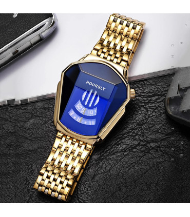 [Gold Blue] Montre à quartz étanche pour homme, personnalité de moto, nouvelle tendance