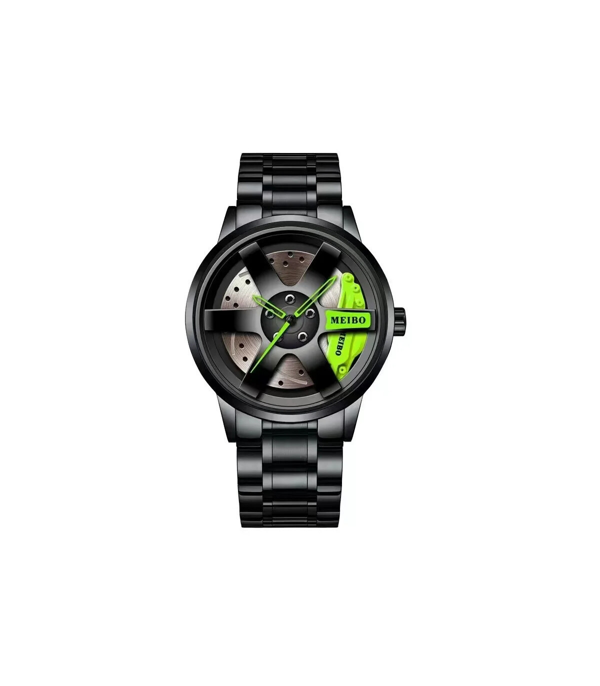 [Green] Mode hommes voiture roue montres de luxe en acier inoxydable montre étanche pour hommes