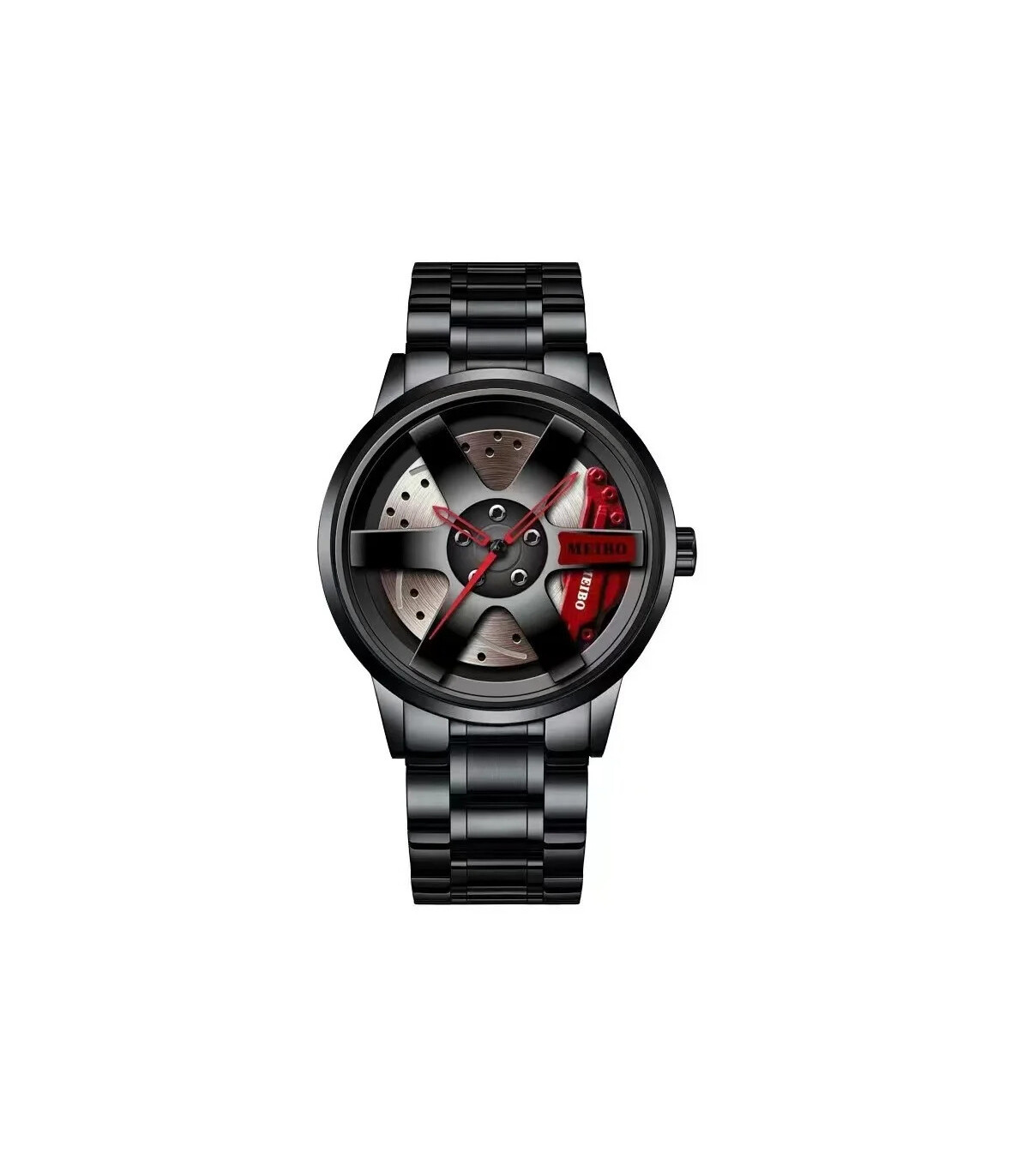 [Red] Mode hommes voiture roue montres de luxe en acier inoxydable montre étanche pour hommes Q