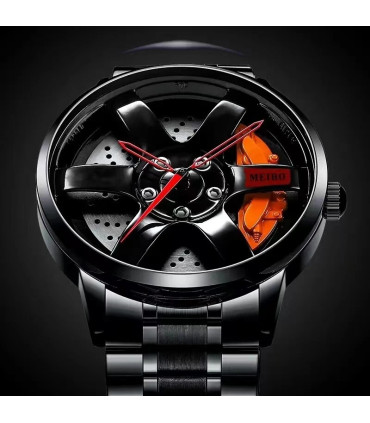 [Red] Mode hommes voiture roue montres de luxe en acier inoxydable montre étanche pour hommes Q