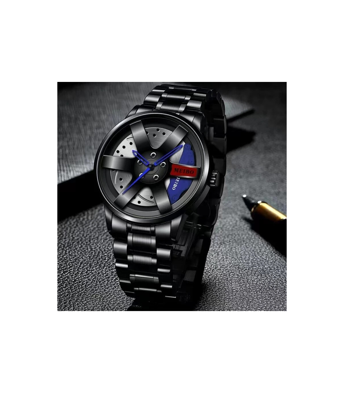 [Red] Mode hommes voiture roue montres de luxe en acier inoxydable montre étanche pour hommes Q