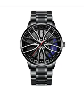 [Black D] Montres de voiture pour hommes, montre-bracelet à Quartz étanche en acier inoxydable,