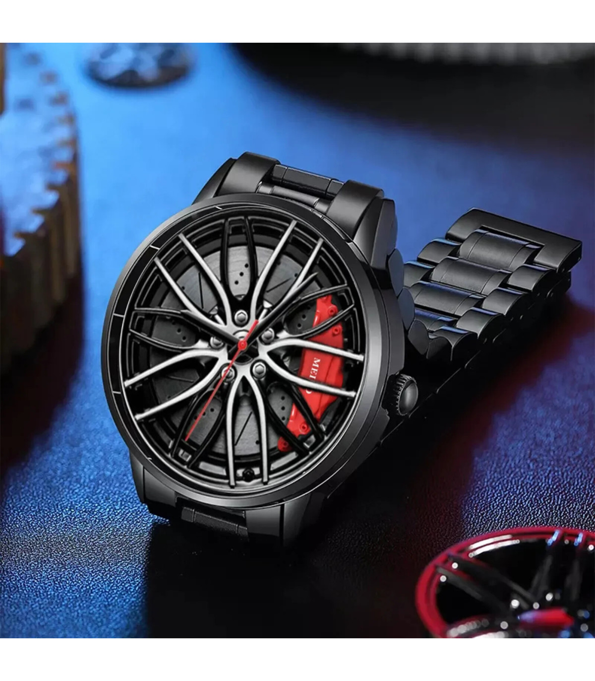 [Black D] Montres de voiture pour hommes, montre-bracelet à Quartz étanche en acier inoxydable,
