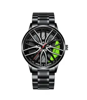 [Black A] Montres de voiture pour hommes, montre-bracelet à Quartz étanche en acier inoxydable,