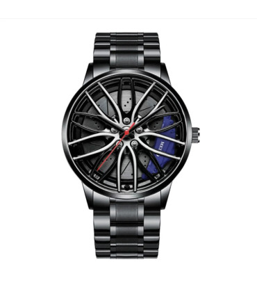 [Black A] Montres de voiture pour hommes, montre-bracelet à Quartz étanche en acier inoxydable,