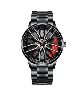 [Black C] Montres de voiture pour hommes, montre-bracelet à Quartz étanche en acier inoxydable,