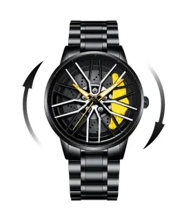 [LT03-HUANG] Montre de voiture à cadran rotatif, mouvement à Quartz, en acier inoxydable, VA AV