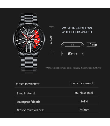 [LT03-LV] Montre de voiture à cadran rotatif, mouvement à Quartz, en acier inoxydable, VA AV VO