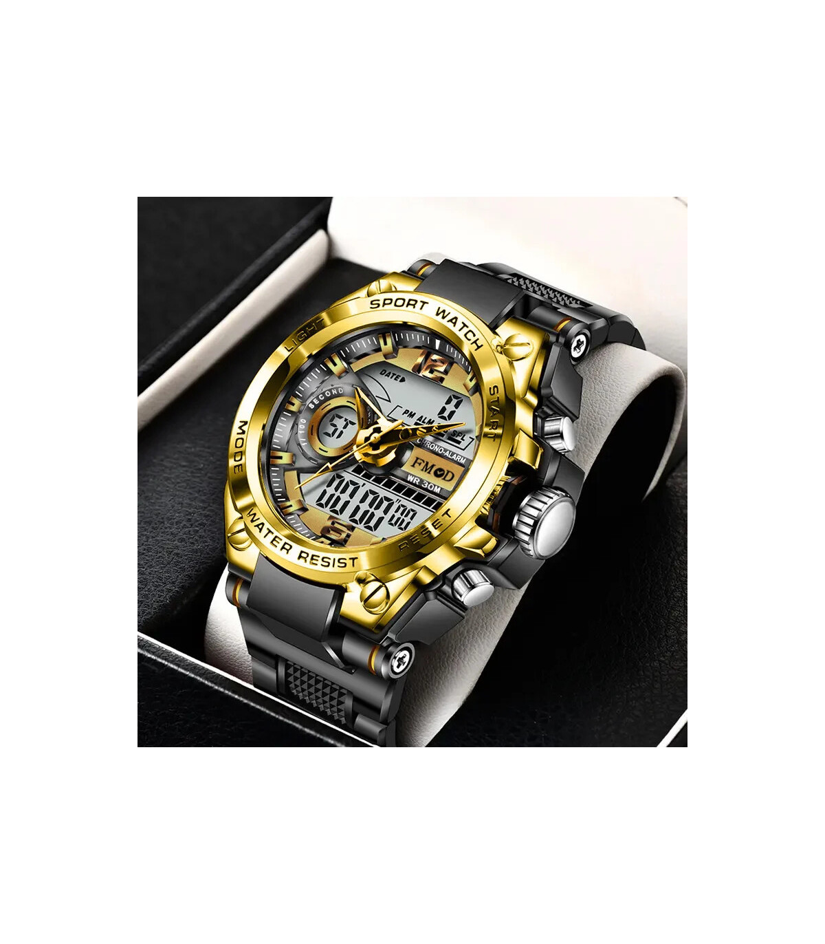 [Black gold] Montre-bracelet militaire numérique en acier pour hommes, horloge à Quartz LED, mo