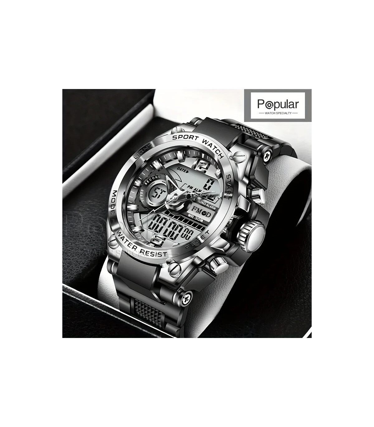 [Black gold] Montre-bracelet militaire numérique en acier pour hommes, horloge à Quartz LED, mo