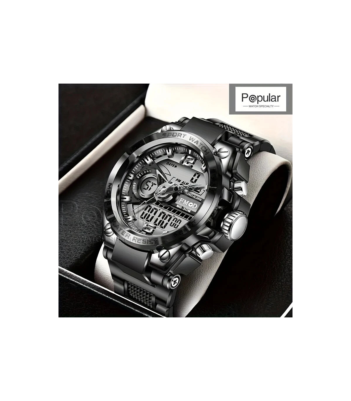 [Black gold] Montre-bracelet militaire numérique en acier pour hommes, horloge à Quartz LED, mo