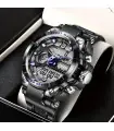 [Blue] Men's Digital Military Steel Watch, LED Quartz Clock, Sports Watch