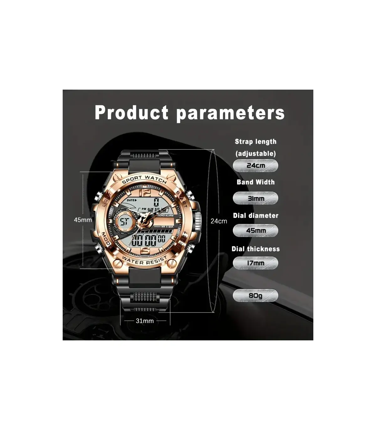 [Bleu] Montre-bracelet militaire numérique en acier pour hommes, horloge à Quartz LED, montre d