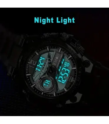 [Bleu] Montre-bracelet militaire numérique en acier pour hommes, horloge à Quartz LED, montre d