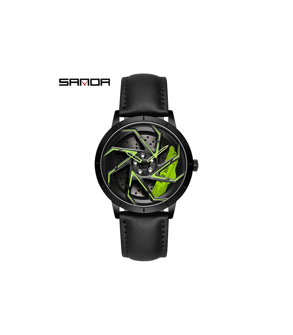 [Leather Black Green] SANDA-Montre de sport étanche en acier inoxydable pour homme, jante de vo