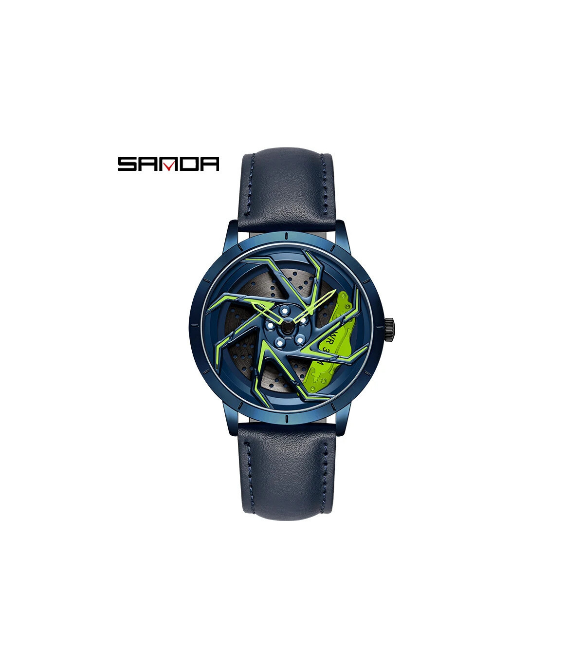 [Leather Blue Green] SANDA-Montre de sport étanche en acier inoxydable pour homme, jante de voi