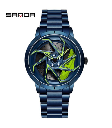 [Steel Blue Green] SANDA-Montre de sport étanche en acier inoxydable pour homme, jante de voitu