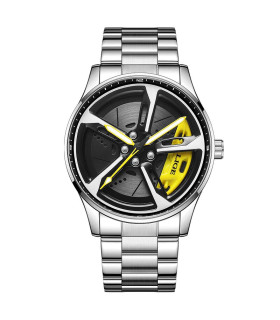 [Silver yellow] LIGE nouveau sport hommes voiture roue montres affaires étanche montre à Quartz
