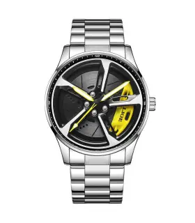 [Silver yellow] LIGE nouveau sport hommes voiture roue montres affaires étanche montre à Quartz