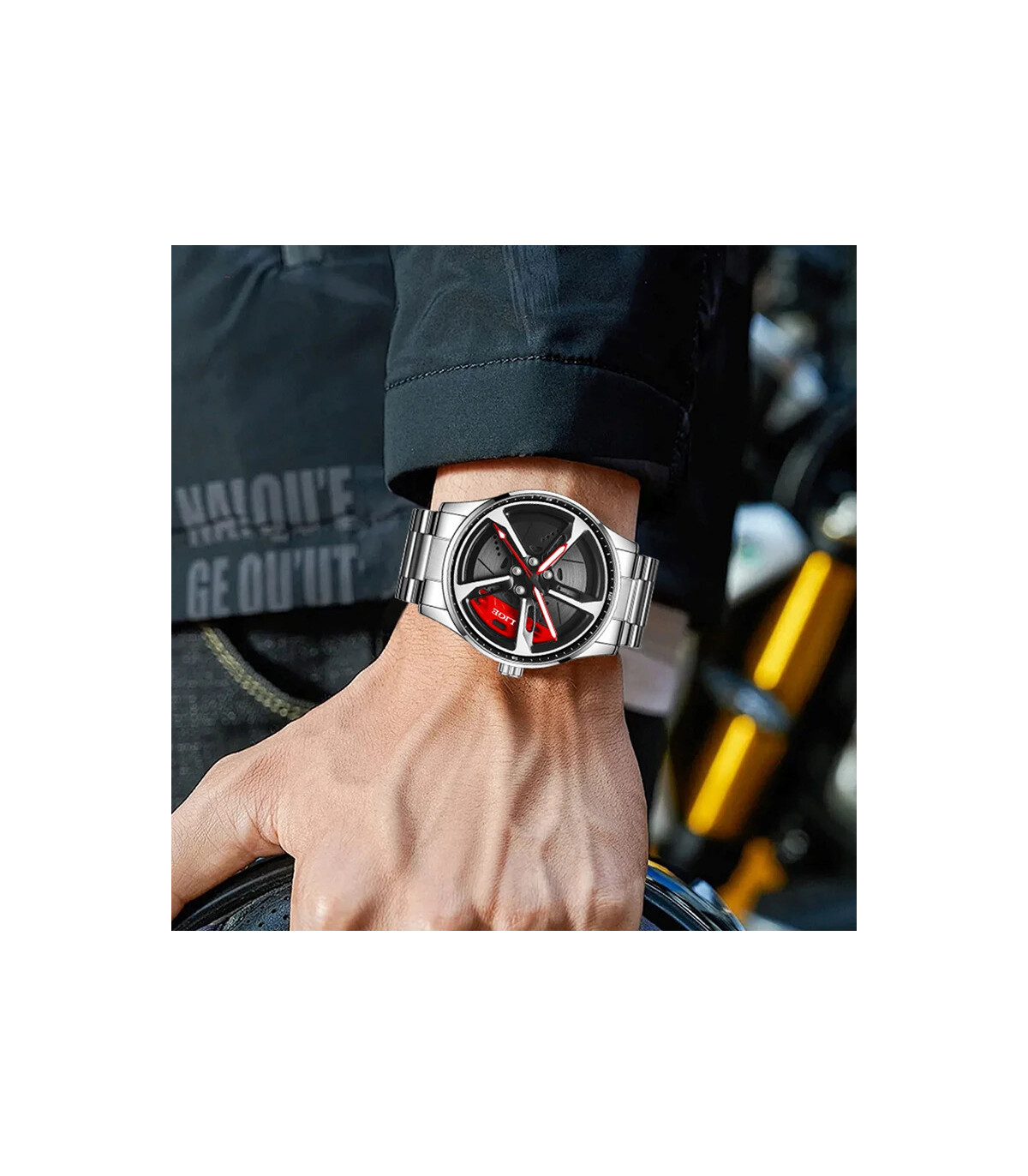 [Silver yellow] LIGE nouveau sport hommes voiture roue montres affaires étanche montre à Quartz