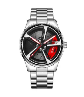 [Silver red] LIGE nouveau sport hommes voiture roue montres affaires étanche montre à Quartz po