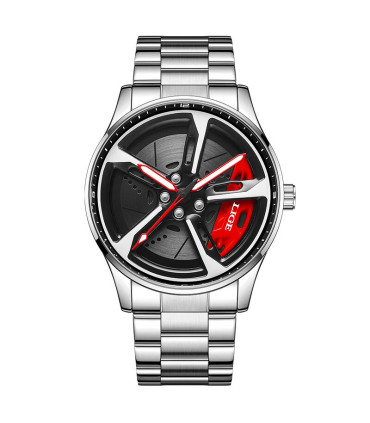 [Silver red] LIGE nouveau sport hommes voiture roue montres affaires étanche montre à Quartz po