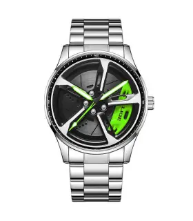 [Silver green] LIGE nouveau sport hommes voiture roue montres affaires étanche montre à Quartz 