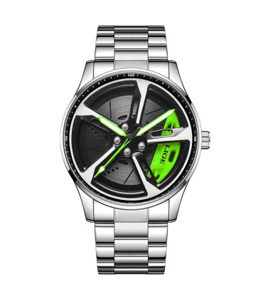 [Silver green] LIGE nouveau sport hommes voiture roue montres affaires étanche montre à Quartz 
