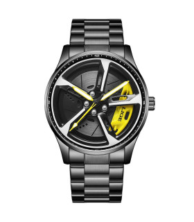 [Black yellow] LIGE nouveau sport hommes voiture roue montres affaires étanche montre à Quartz 