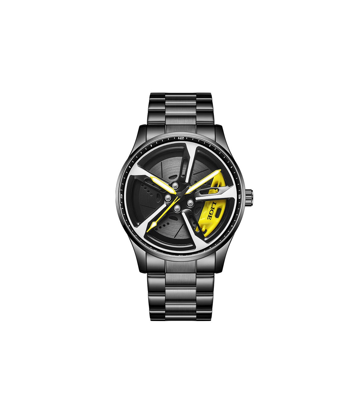 [Black yellow] LIGE nouveau sport hommes voiture roue montres affaires étanche montre à Quartz 