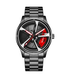 [Black red] LIGE nouveau sport hommes voiture roue montres affaires étanche montre à Quartz pou