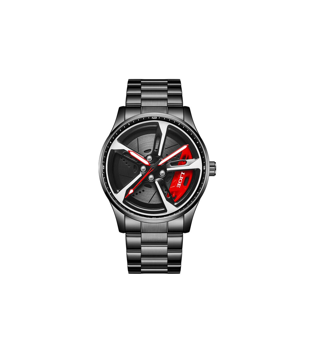 [Black red] LIGE nouveau sport hommes voiture roue montres affaires étanche montre à Quartz pou