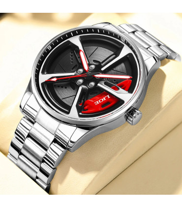 [Black red] LIGE nouveau sport hommes voiture roue montres affaires étanche montre à Quartz pou