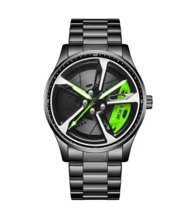 [Black green] LIGE nouveau sport hommes voiture roue montres affaires étanche montre à Quartz p