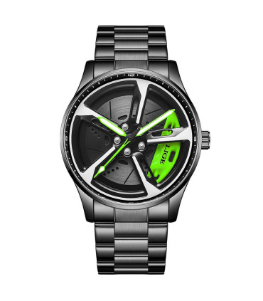 [Black green] LIGE nouveau sport hommes voiture roue montres affaires étanche montre à Quartz p